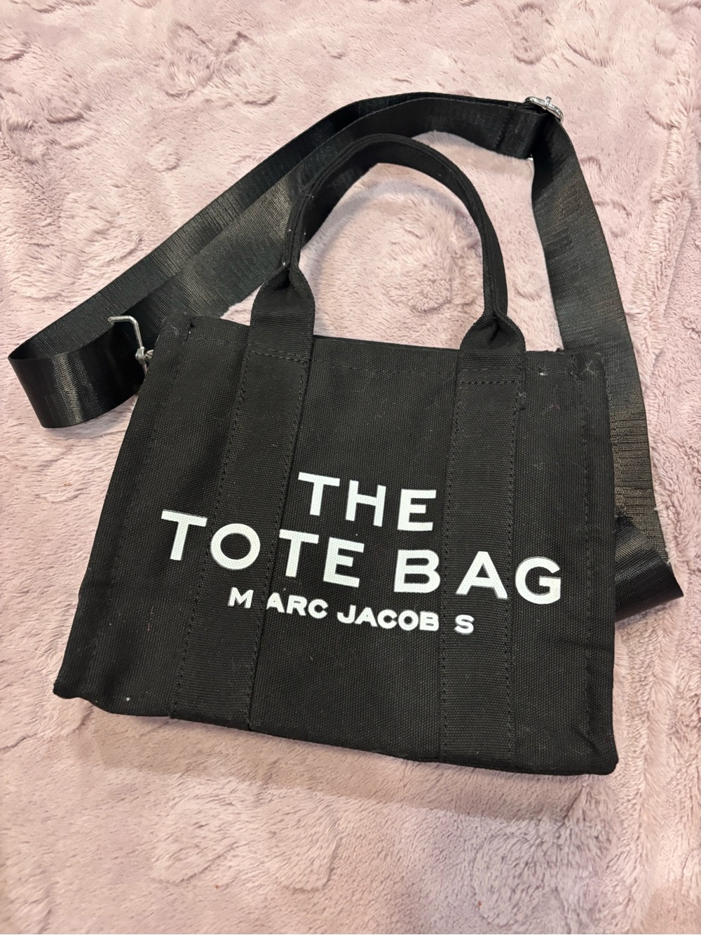 Marc Jacobs Black Canvas The Tote Bag Crossbody with White Logo
